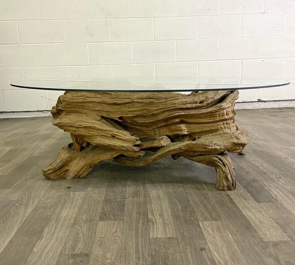 Organic MCM Style Driftwood and Glass Freeform Biomorphic Coffee Table
