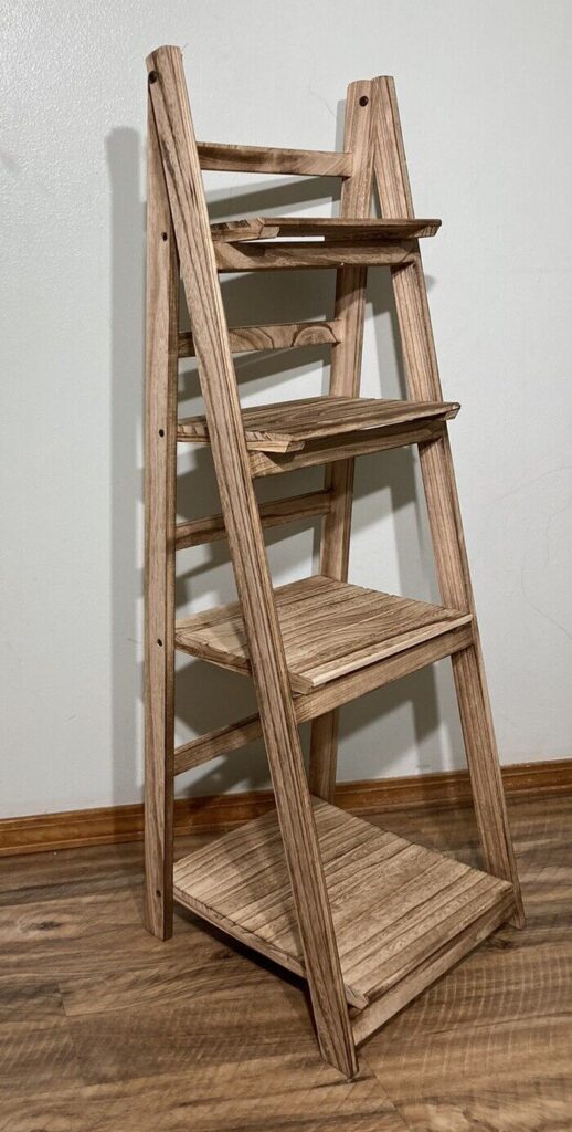 4 Tier Ladder Shelf - Distressed Bookshelf - Rustic Ladder Bookshelf Driftwood