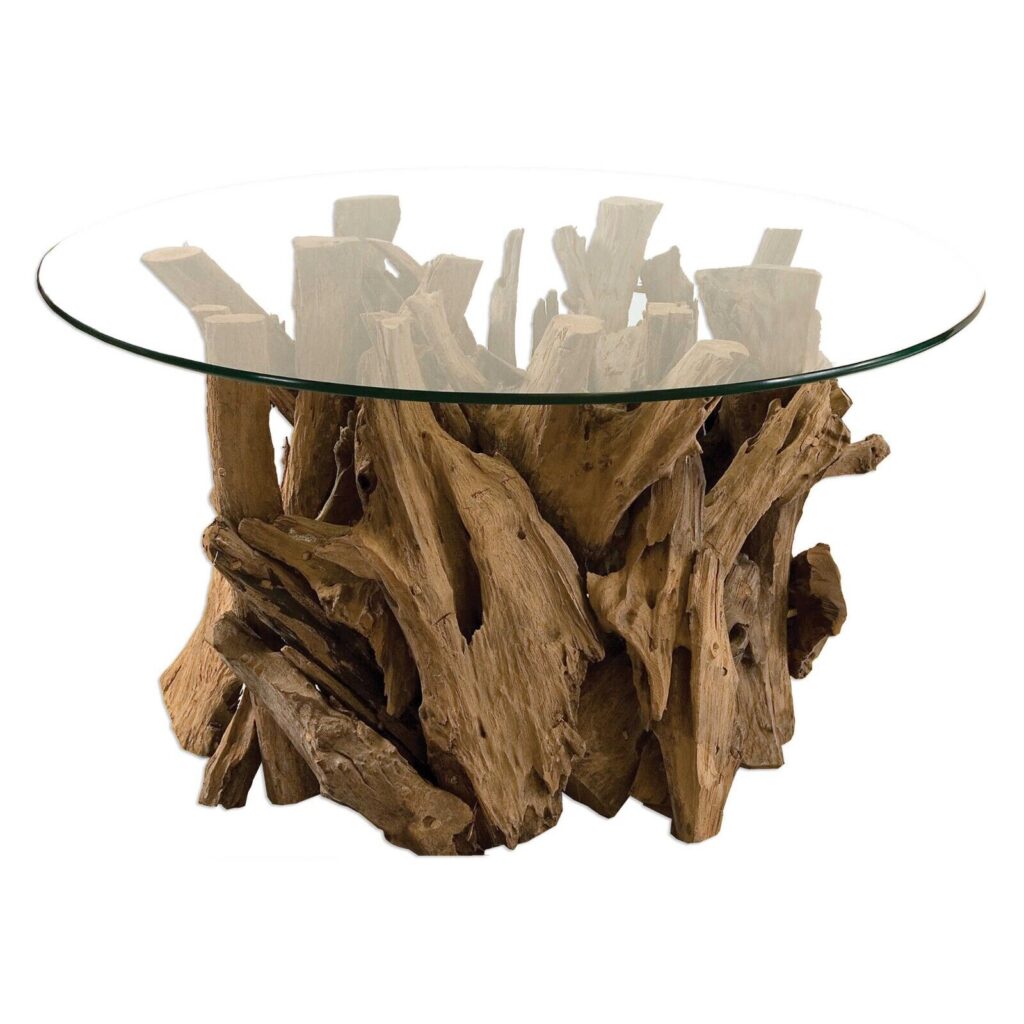 BASE ONLY Natural Driftwood Teak Coffee Table NO GLASS Branch Coastal Round