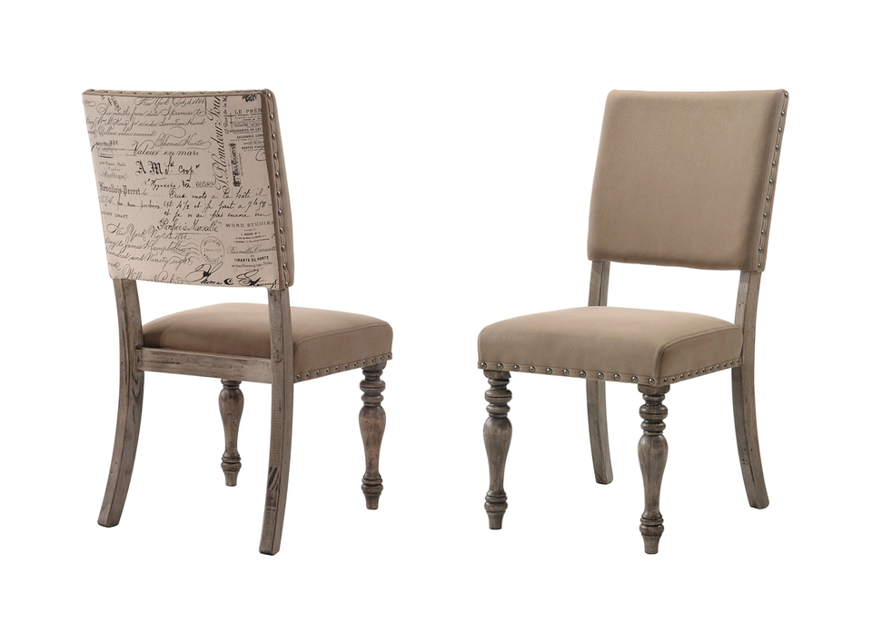 Birmingham Script Printed Driftwood Finish Dining Chair with Nail head, Set of 2