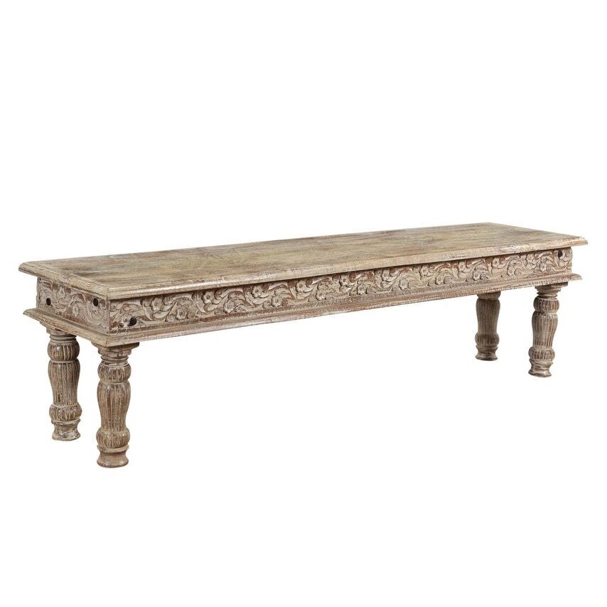 Driftwood Carved Bench 71" - 71 Antique White 71