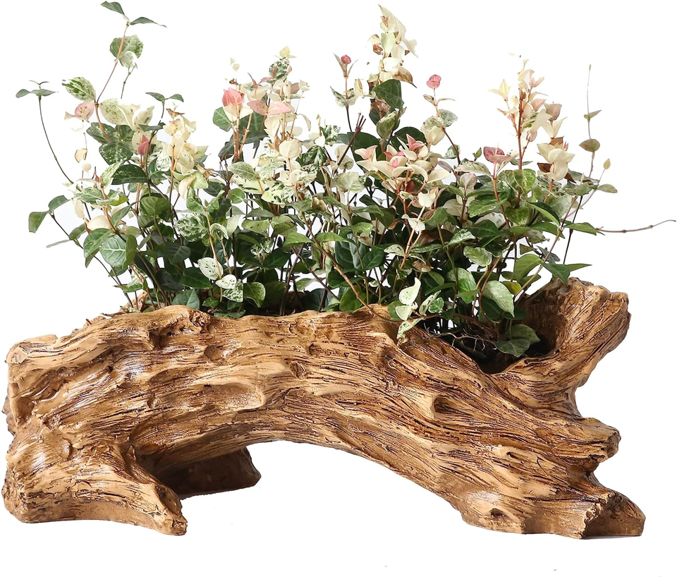 Driftwood Planter Faux Wood Resin Succulent Planter Vintage Artificial Stump Log
