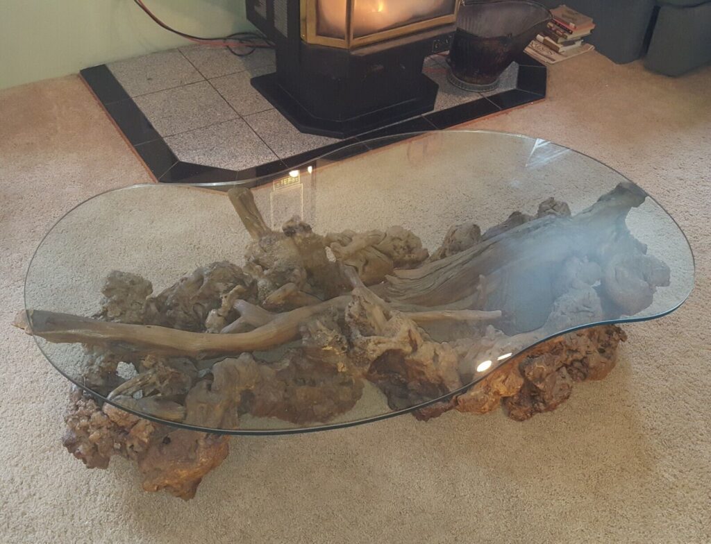Elegant Driftwood Glass Top Coffee Table