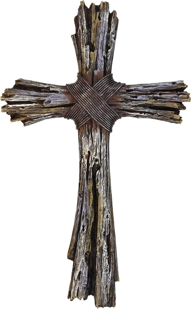 Rustic Decorative Driftwood Wall Cross - Faux Weathered Wood Rugged Jesus Art
