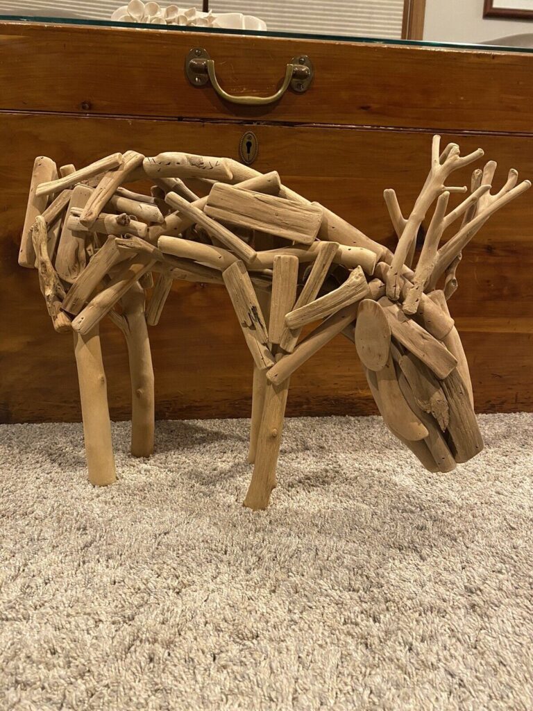 Rustic Wildlife Cabin Driftwood Deer Reindeer Art Sculpture Wood