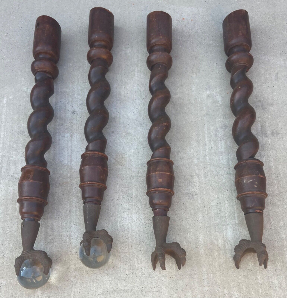 Set of 4 Antique Furniture Grade Table Legs, Barley Twist Claw Foot
